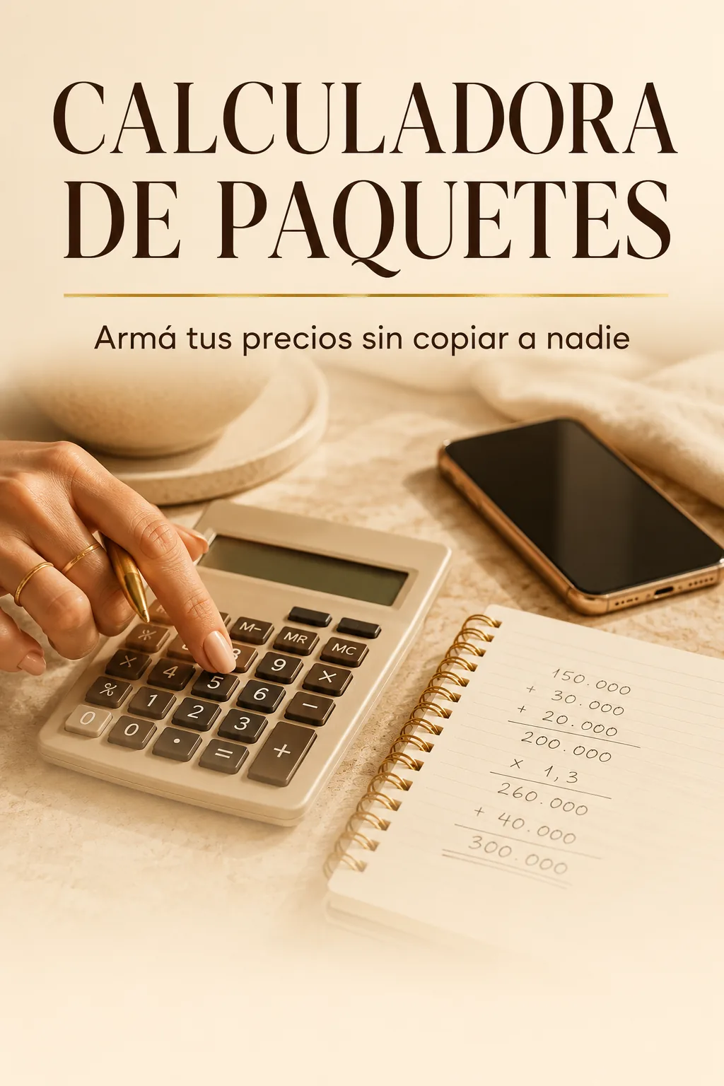 IMAGEN: la Calculadora de Paquetes en pantalla, con las variables cargadas y un total a la vista